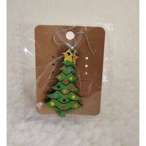Laser Cut Wood‎ Santa Christmas Tree Earrings Women Fall Winter Holiday Jewelry